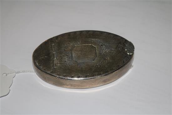 A George III silver oval snuff box by Phipps & Robinson, 88mm.